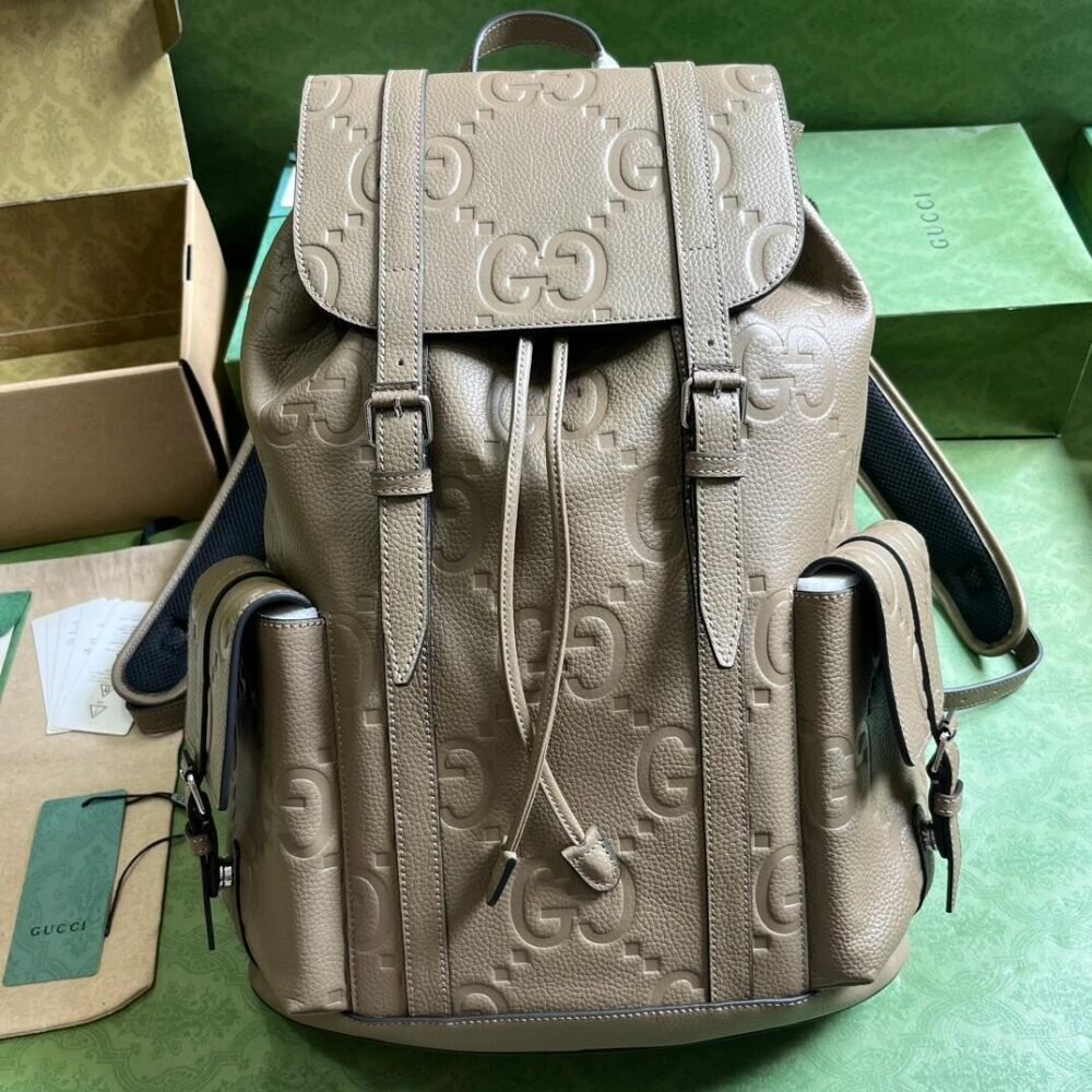 Gucci 739503 Jumbo GG Small Backpack Taupe