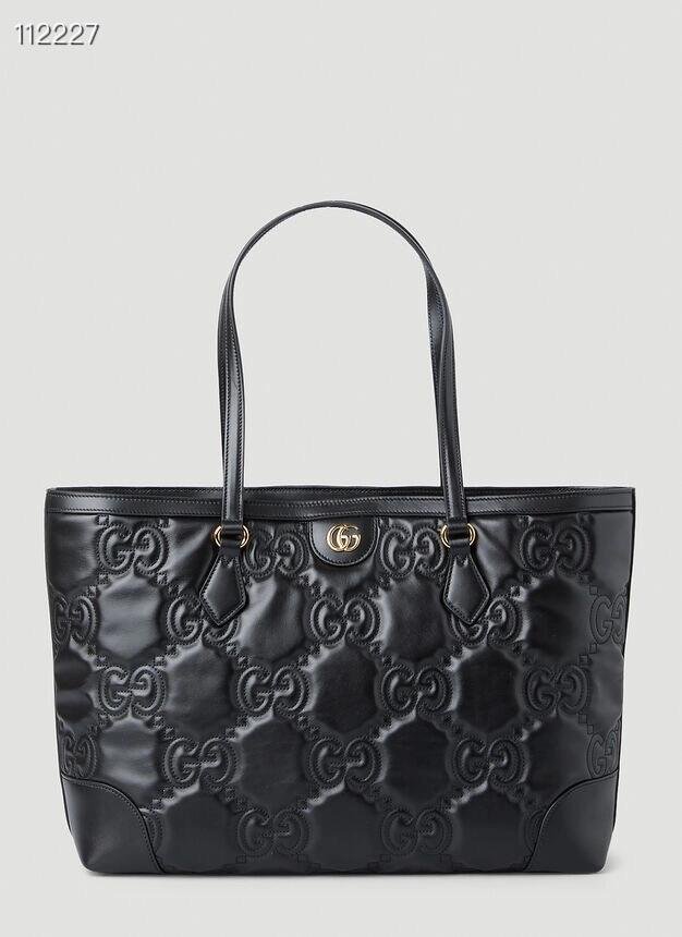 Gucci 631685 GG matelassé leather medium tote Bag Black
