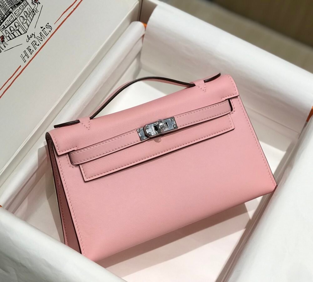 Hermes Mini Kelly Pouchette Swift Leather clutch bag Silver H230252