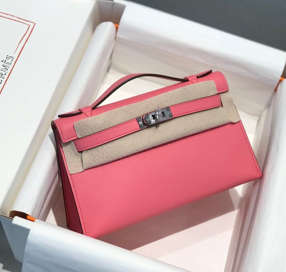 Hermes Mini Kelly Pouchette Swift Leather clutch bag Silver H230253