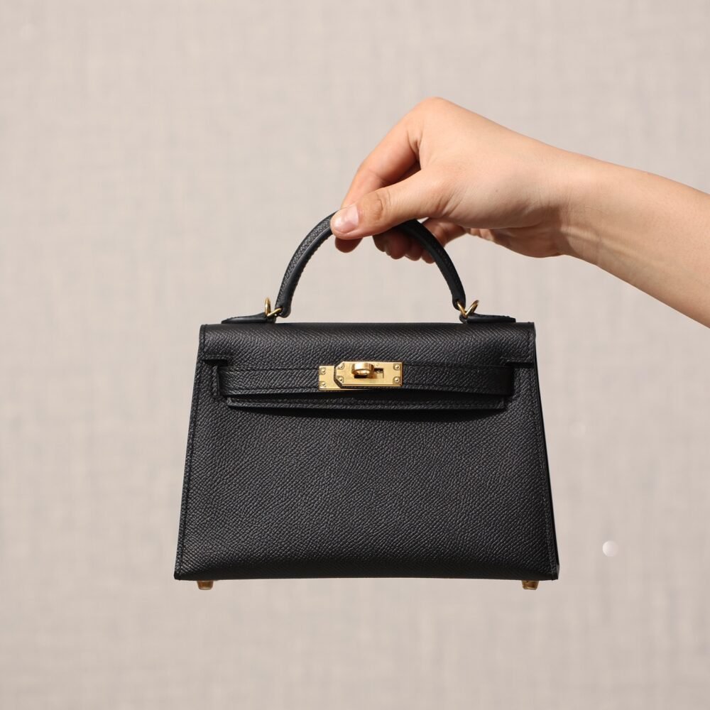 Hermes Mini Kelly Pouchette Epsom Leather H230241 Black Gold