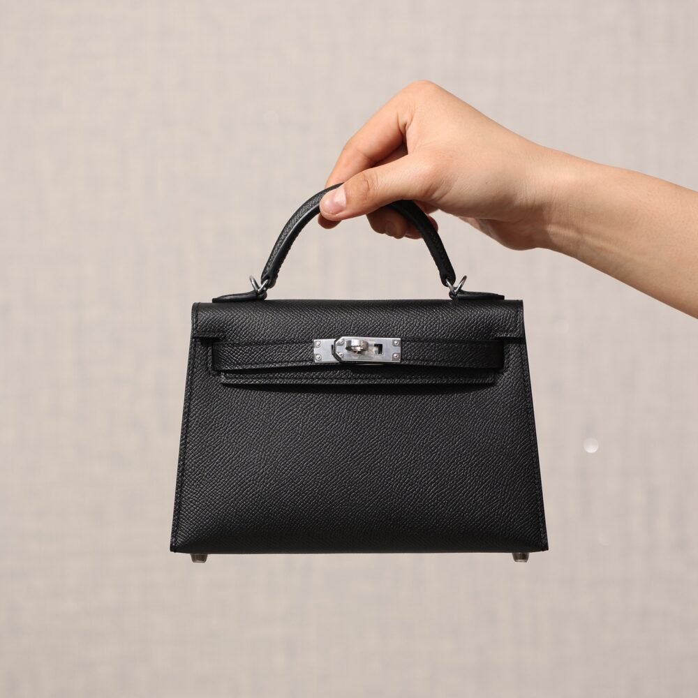 Hermes Mini Kelly Pouchette Epsom Leather H230240 Black Silver