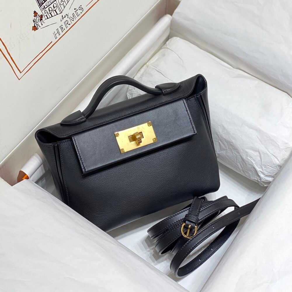 Hermes Mini 2424 Leather 21cm H230263 Black