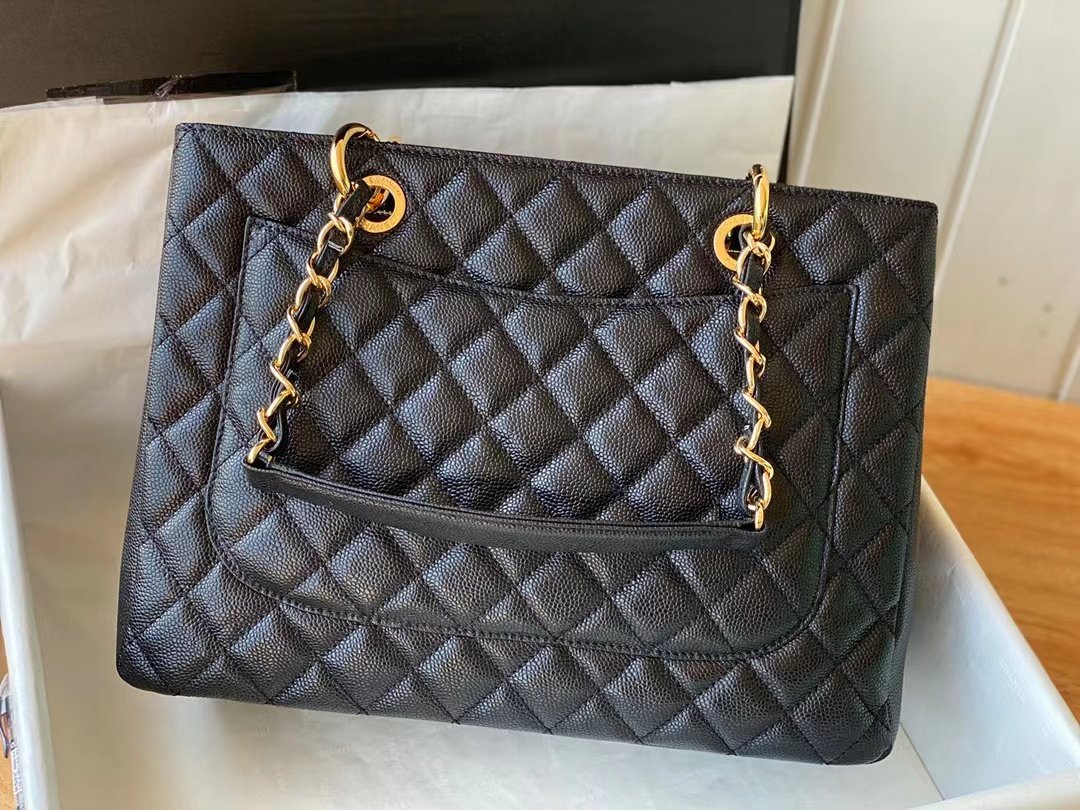 Replica Chanel Grand Shopping Top Quality Black Tote Quilted Caviar High A50995