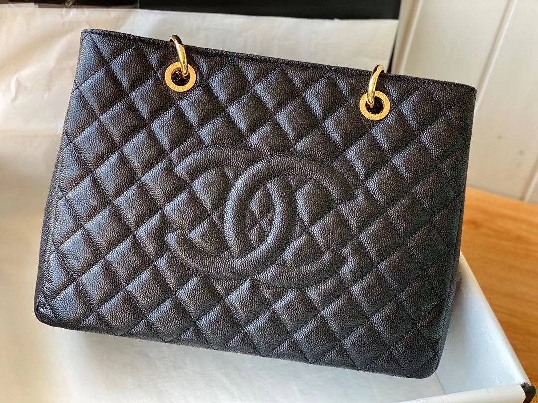 Replica Chanel Grand Shopping Top Quality Black Tote Quilted Caviar High A50995