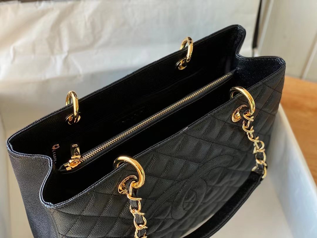 Replica Chanel Grand Shopping Top Quality Black Tote Quilted Caviar High A50995