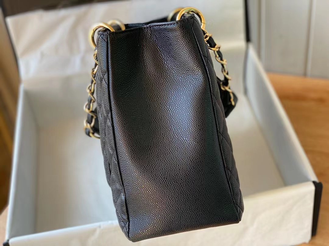 Replica Chanel Grand Shopping Top Quality Black Tote Quilted Caviar High A50995