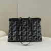 Fendi 8BH374 X-Tote Gray houndstooth wool shopper with FF embroidery