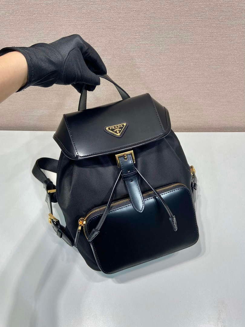 Prada 1BZ074 Re-Nylon and Brushed Leather Backpack Black