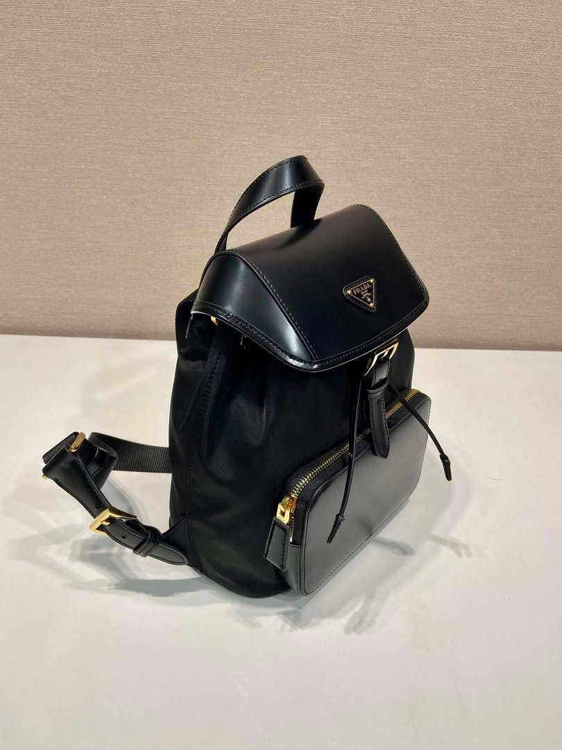 Prada 1BZ074 Re-Nylon and Brushed Leather Backpack Black