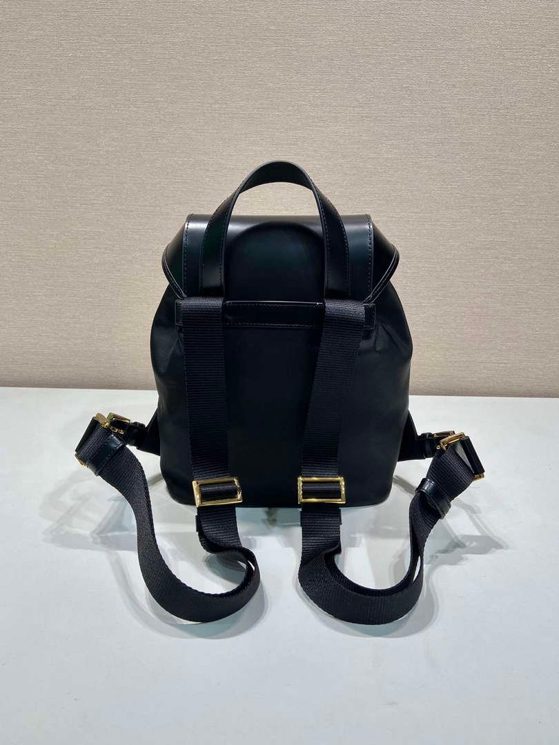 Prada 1BZ074 Re-Nylon and Brushed Leather Backpack Black