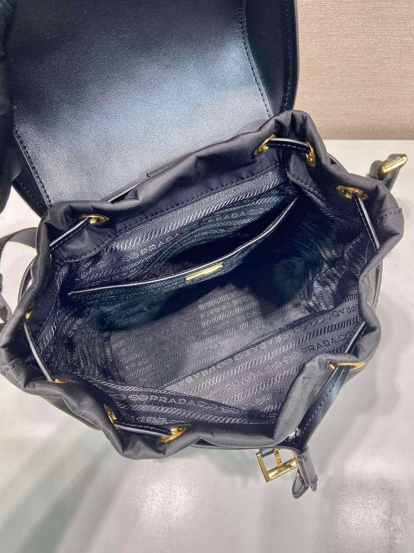 Prada 1BZ074 Re-Nylon and Brushed Leather Backpack Black