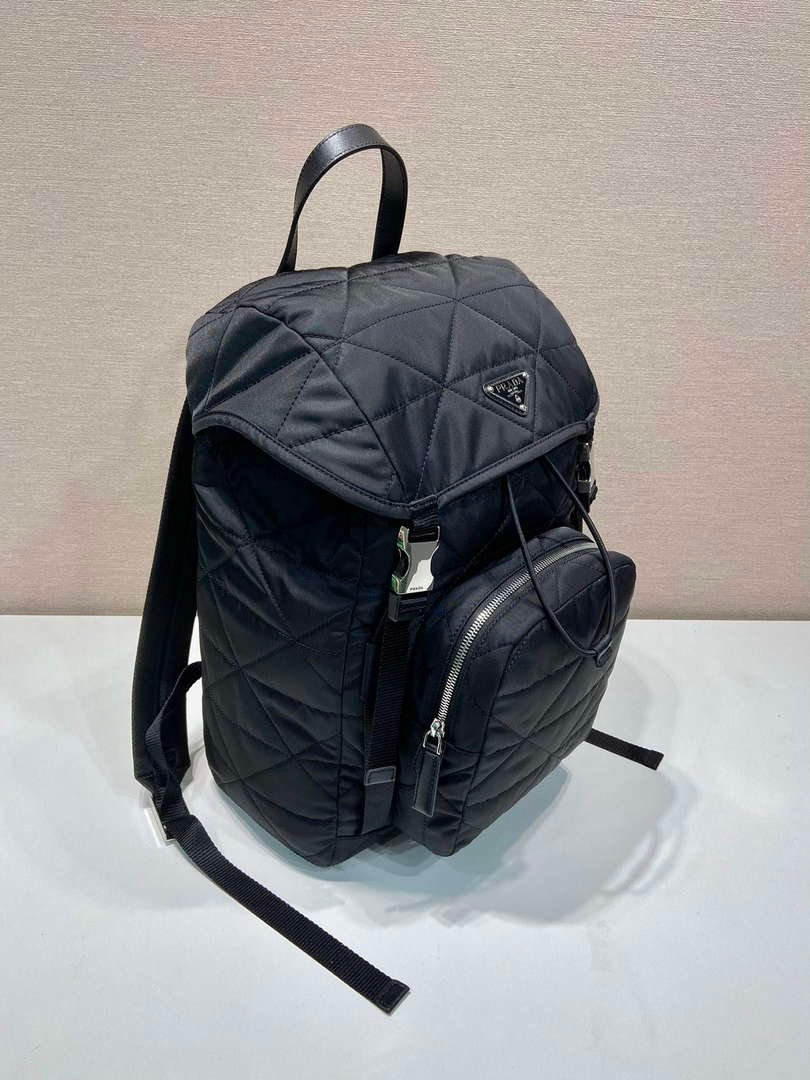 Prada 2VZ135 Re-Nylon Padded Backpack With Hood Black