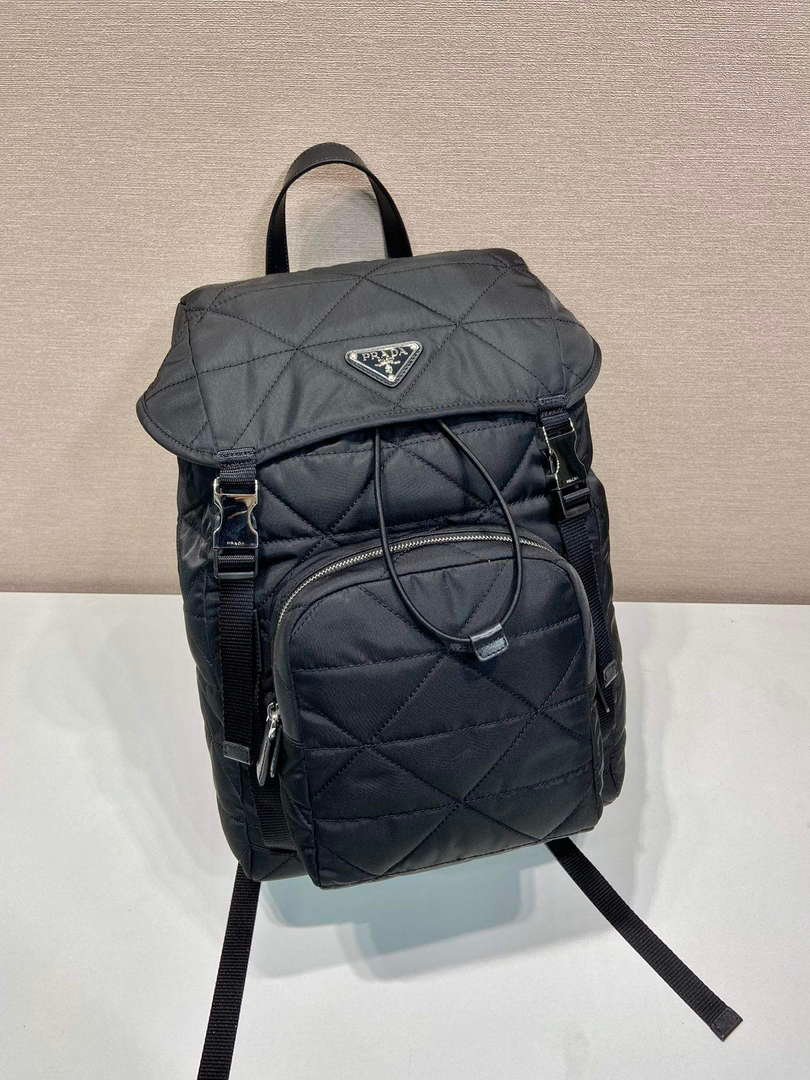 Prada 2VZ135 Re-Nylon Padded Backpack With Hood Black