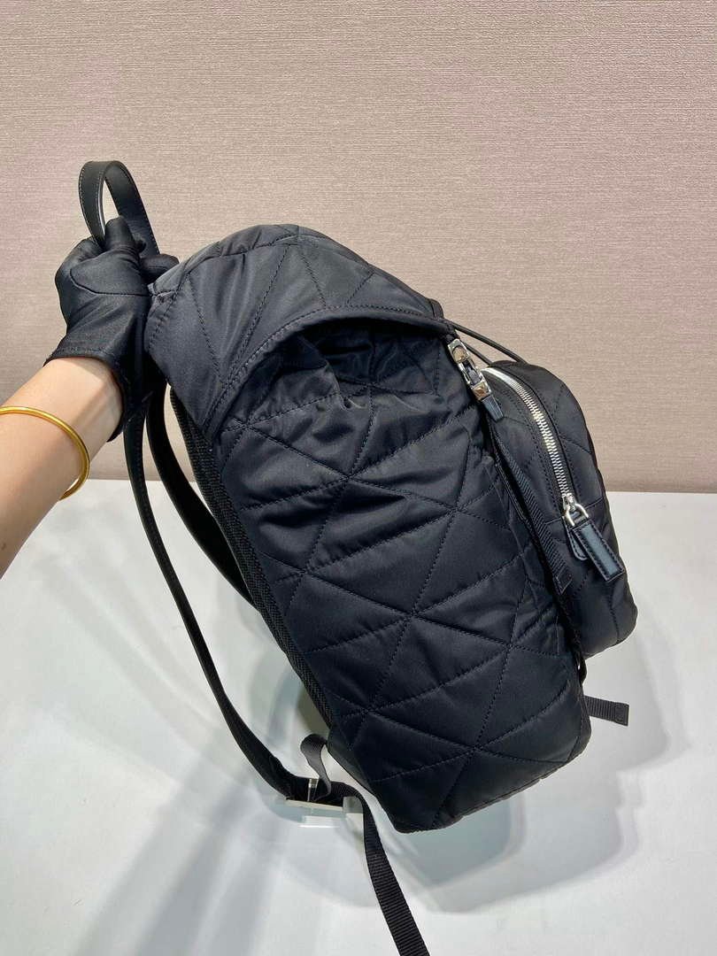 Prada 2VZ135 Re-Nylon Padded Backpack With Hood Black