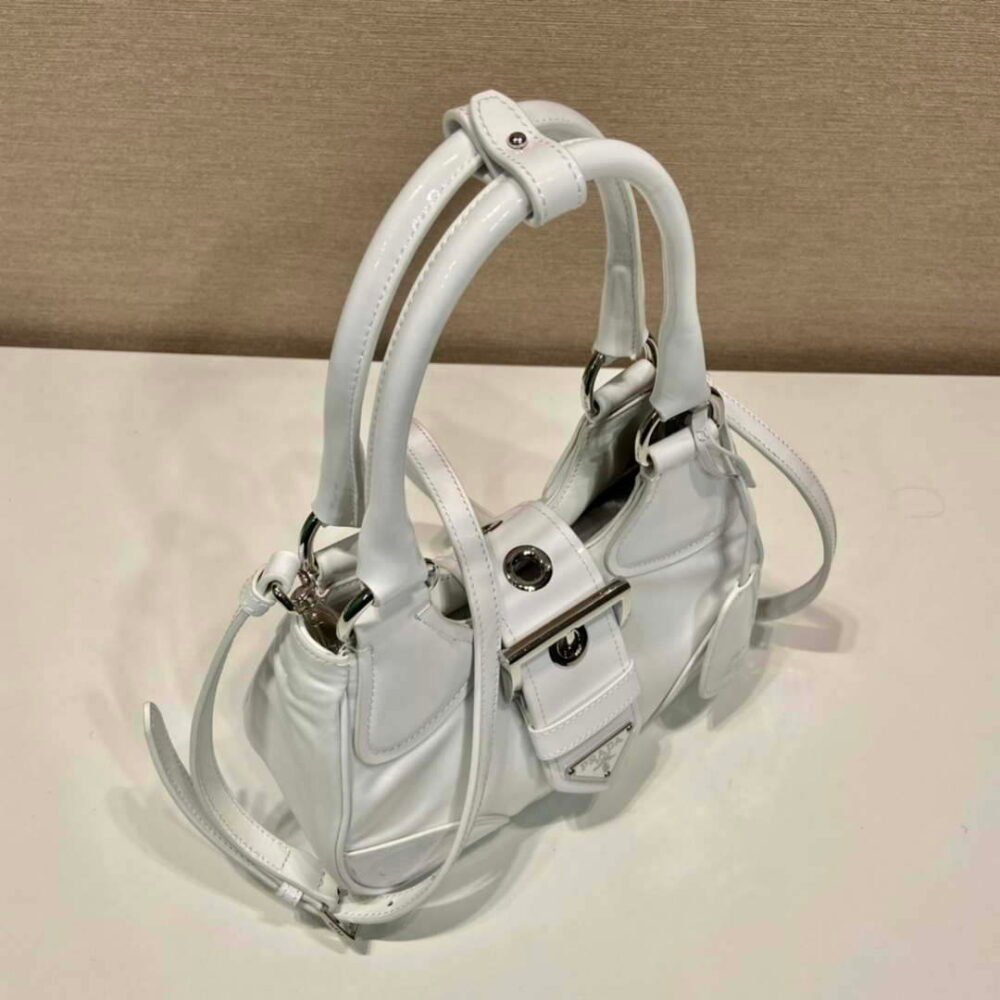 Prada 1BA368 Moon padded patent leather bag White
