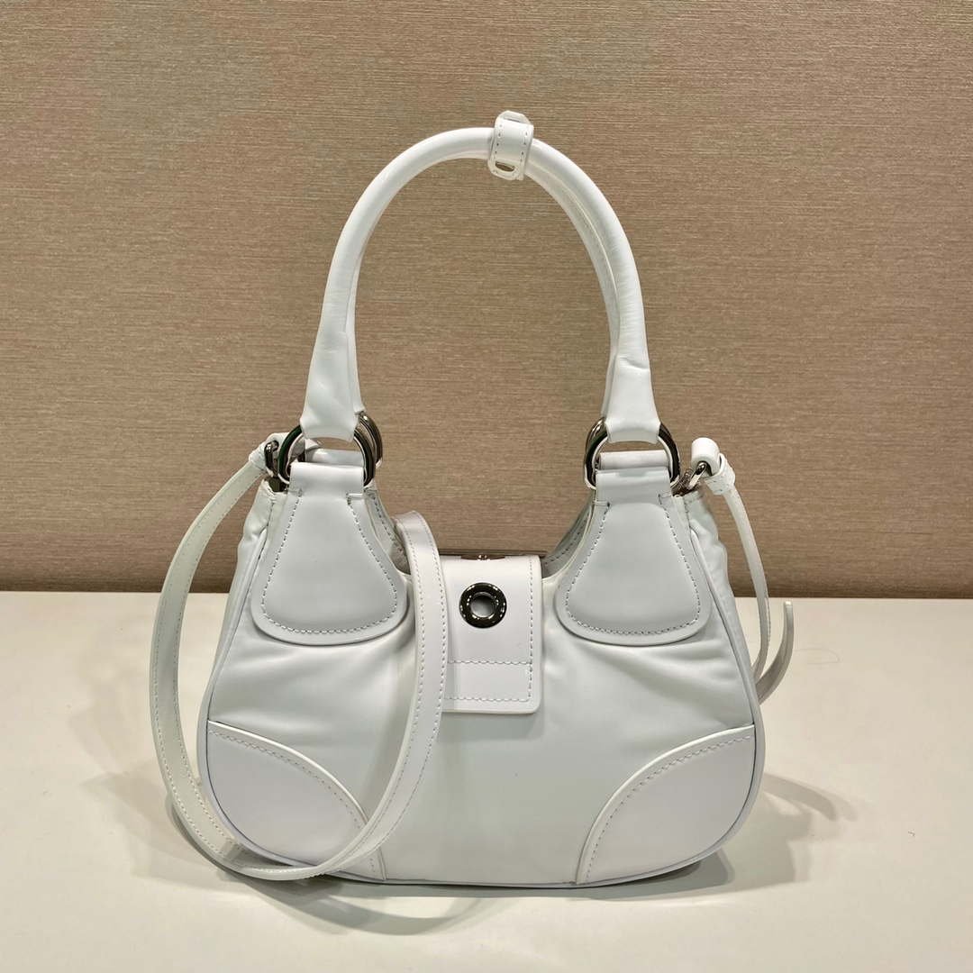 Prada 1BA368 Moon padded patent leather bag White