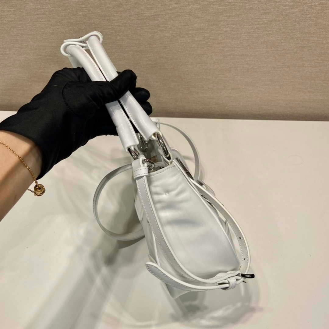 Prada 1BA368 Moon padded patent leather bag White