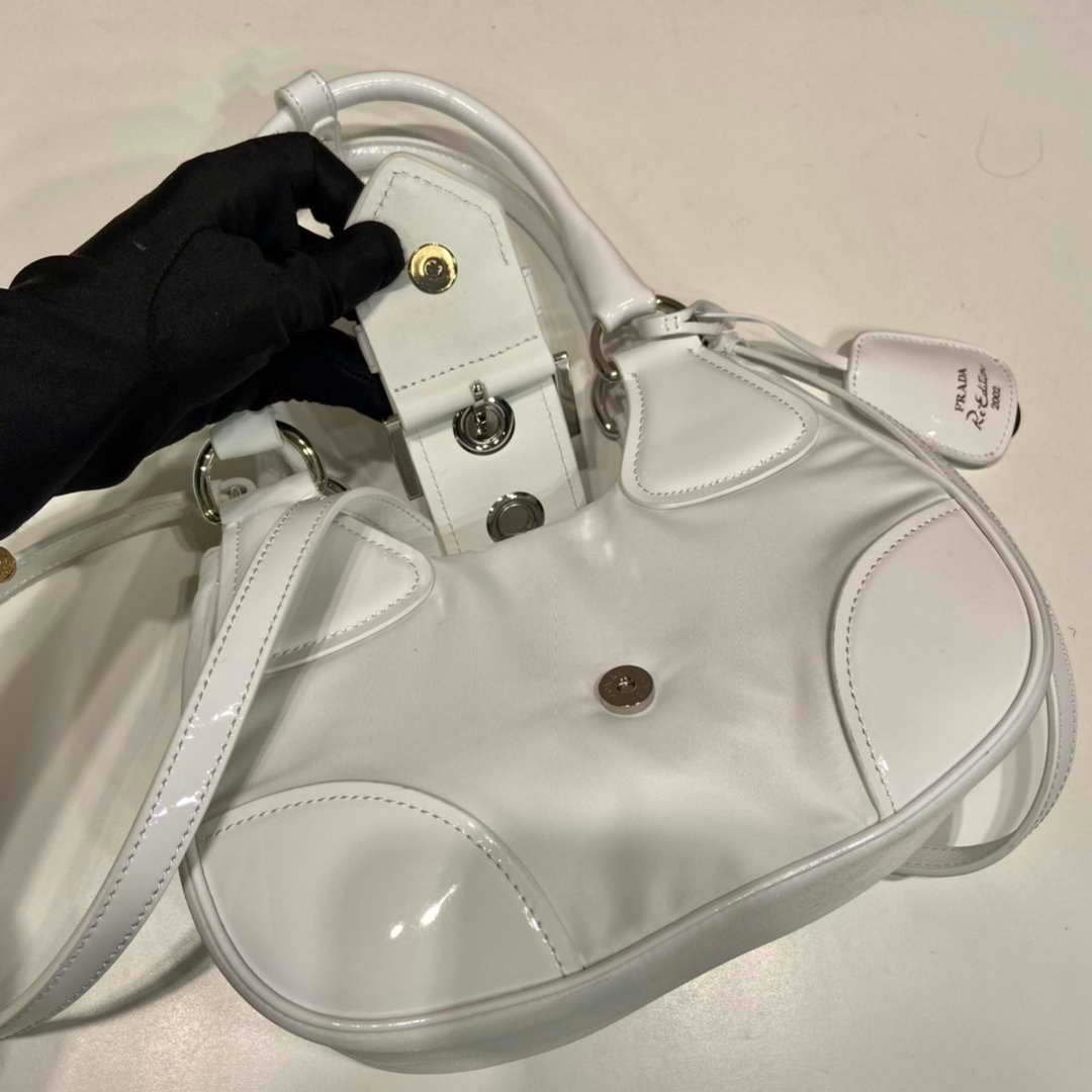 Prada 1BA368 Moon padded patent leather bag White