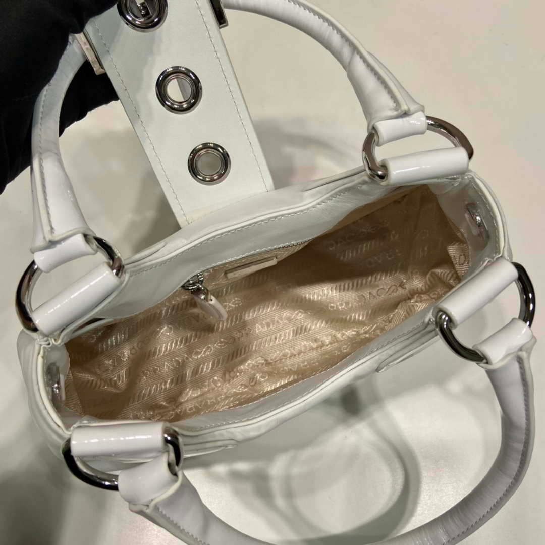 Prada 1BA368 Moon padded patent leather bag White