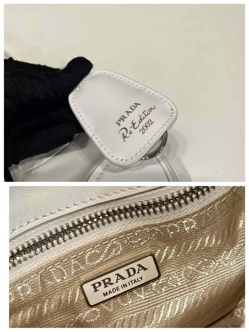 Prada 1BA368 Moon padded patent leather bag White