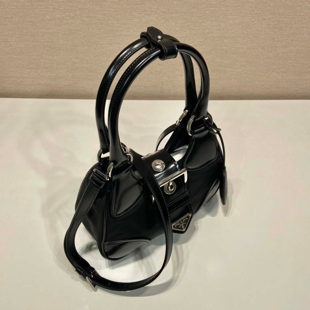 Prada 1BA368 Prada Moon Re-Nylon and leather bag Black
