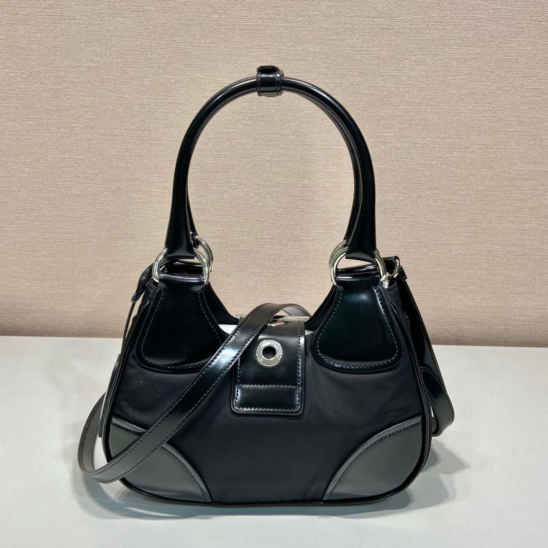 Prada 1BA368 Prada Moon Re-Nylon and leather bag Black