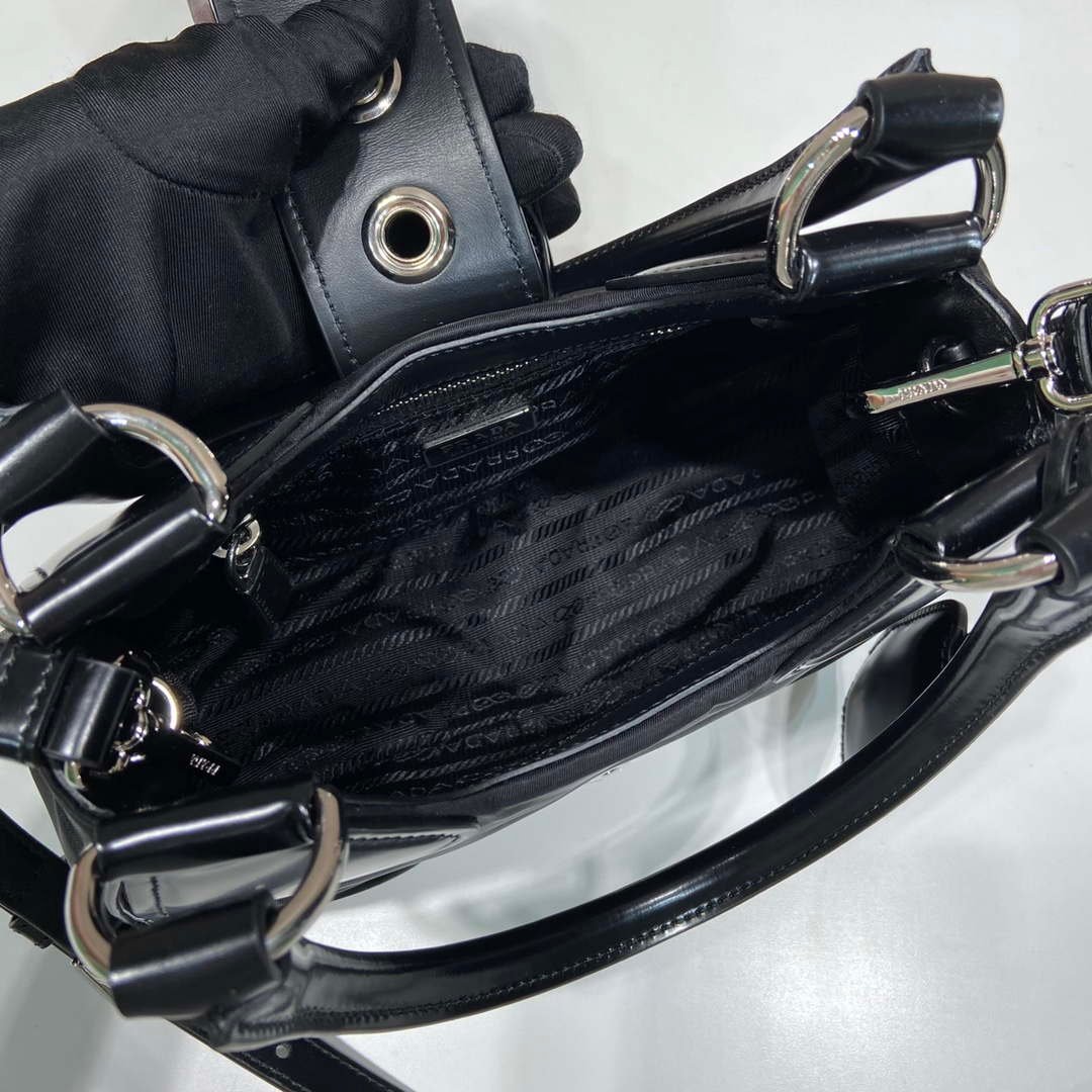 Prada 1BA368 Prada Moon Re-Nylon and leather bag Black