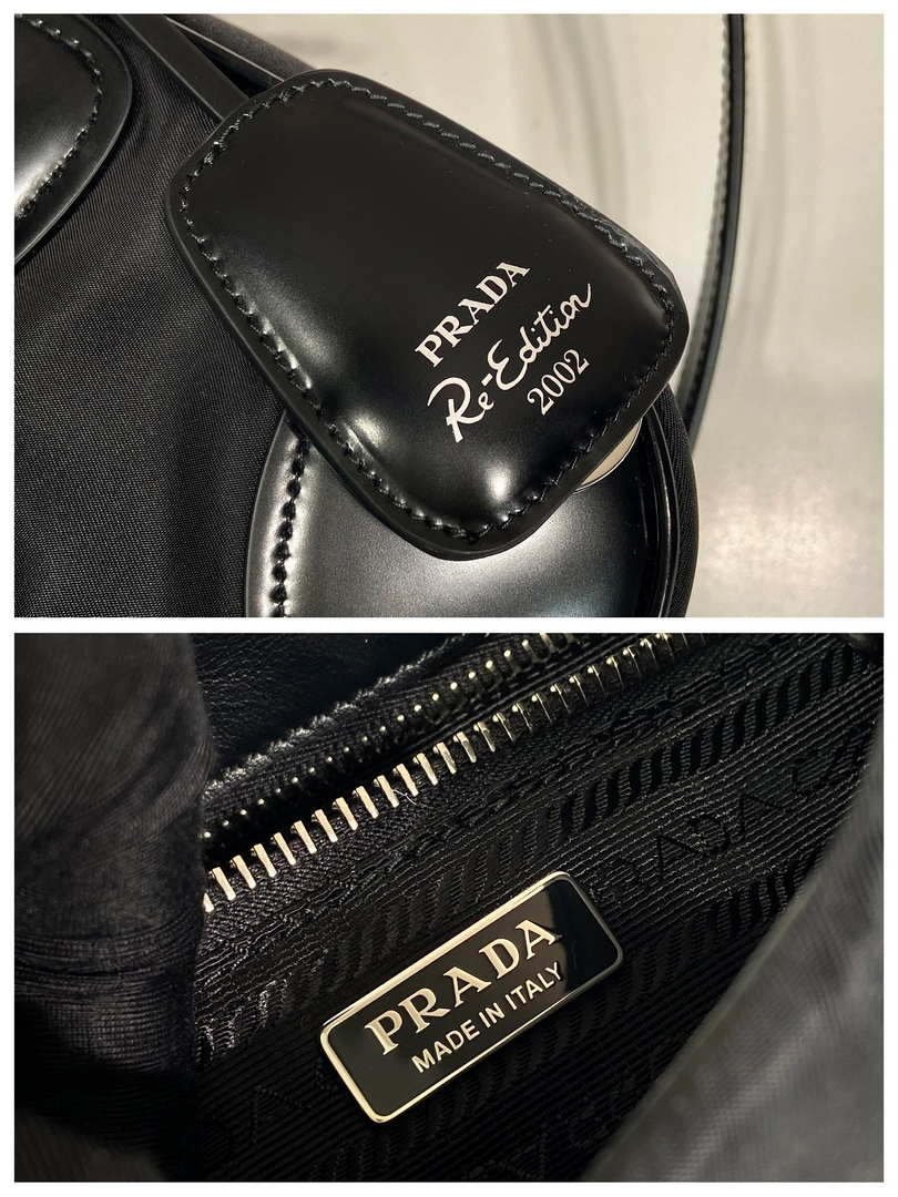 Prada 1BA368 Prada Moon Re-Nylon and leather bag Black