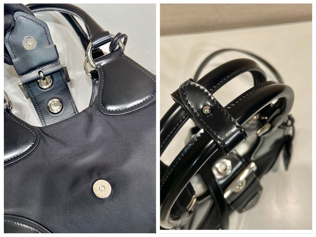 Prada 1BA368 Prada Moon Re-Nylon and leather bag Black