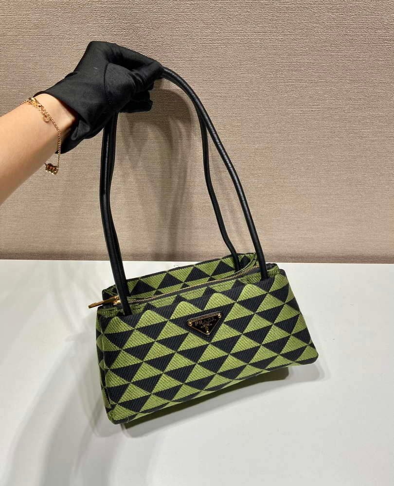 Prada 1BA368 From The Runway Small embroidered fabric Prada Symbole bag Black Ivy Green
