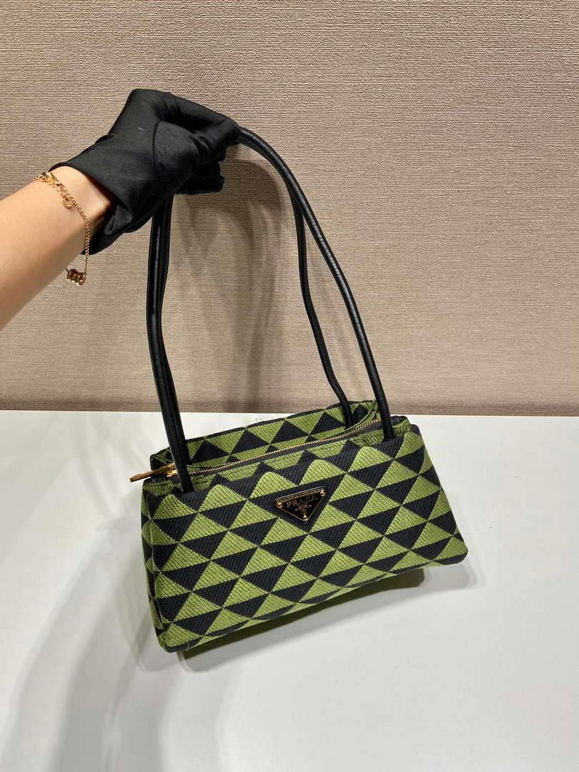 Prada 1BA368 From The Runway Small embroidered fabric Prada Symbole bag Black Ivy Green