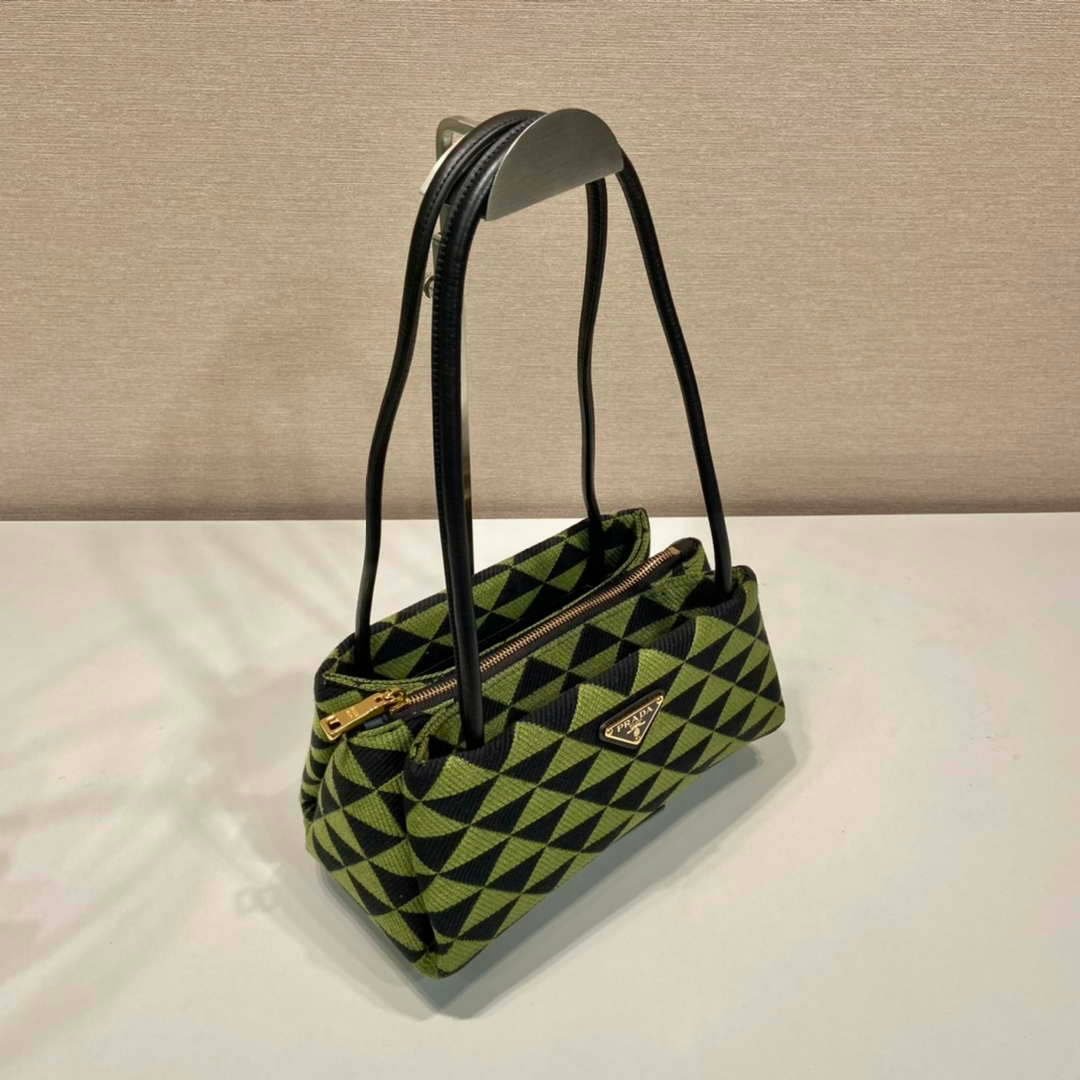 Prada 1BA368 From The Runway Small embroidered fabric Prada Symbole bag Black Ivy Green