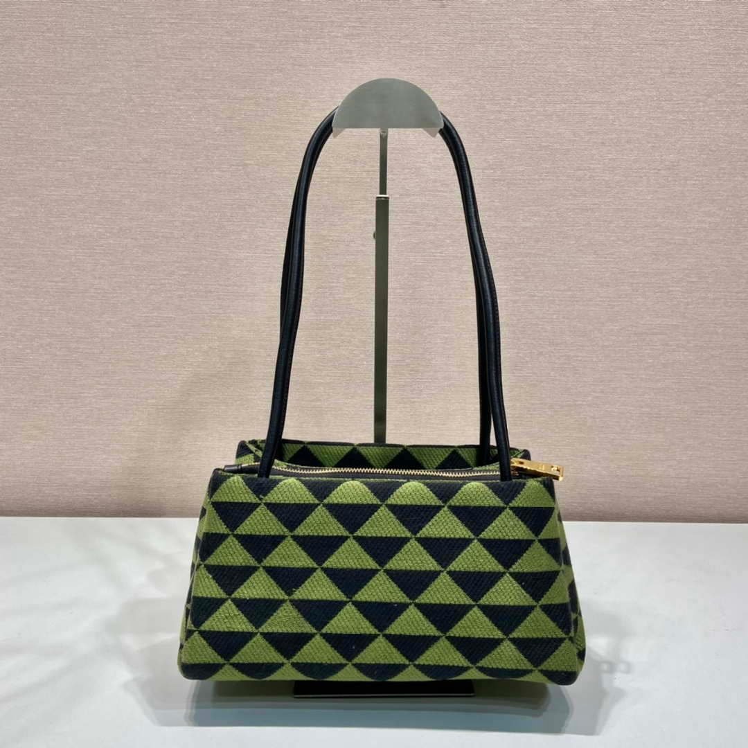 Prada 1BA368 From The Runway Small embroidered fabric Prada Symbole bag Black Ivy Green