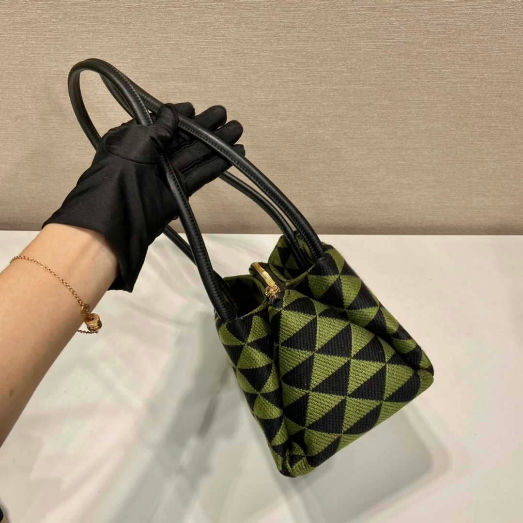 Prada 1BA368 From The Runway Small embroidered fabric Prada Symbole bag Black Ivy Green