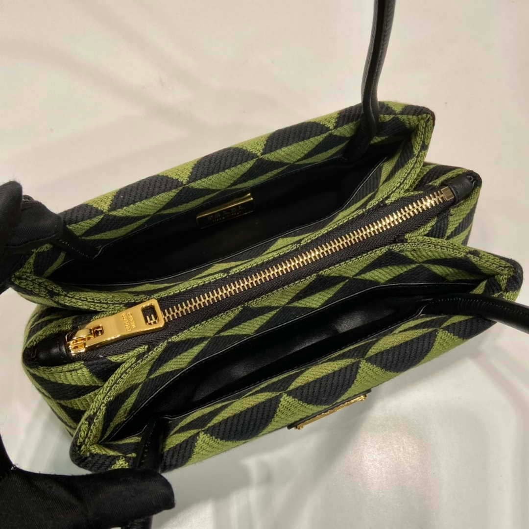Prada 1BA368 From The Runway Small embroidered fabric Prada Symbole bag Black Ivy Green
