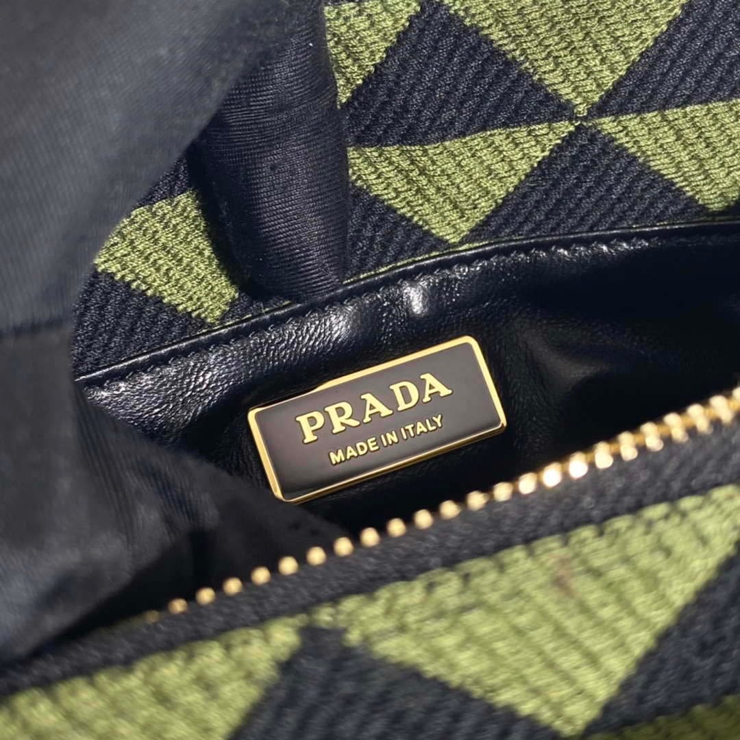Prada 1BA368 From The Runway Small embroidered fabric Prada Symbole bag Black Ivy Green