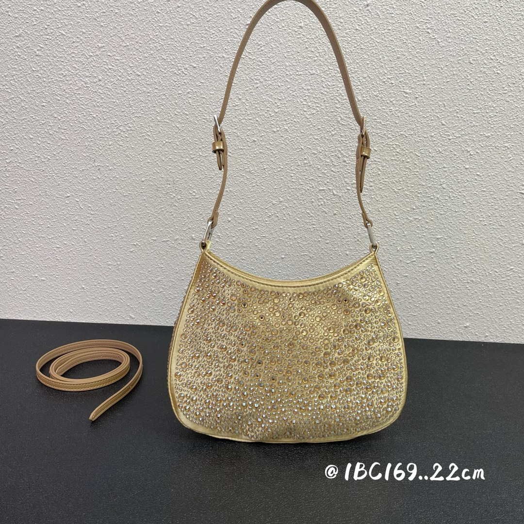 Prada 1BC169 Prada Cleo satin bag with appliqués Gold