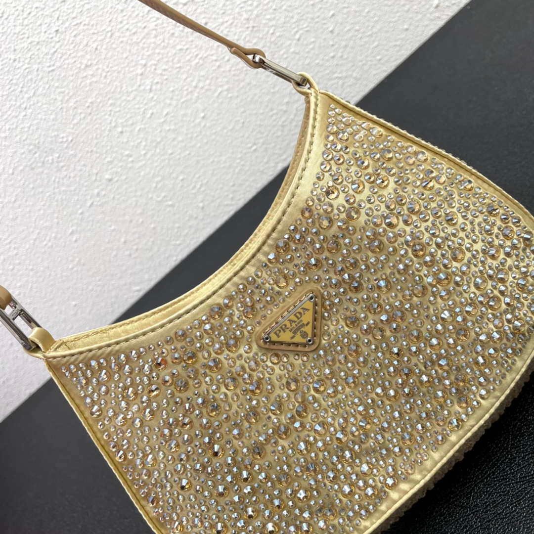 Prada 1BC169 Prada Cleo satin bag with appliqués Gold