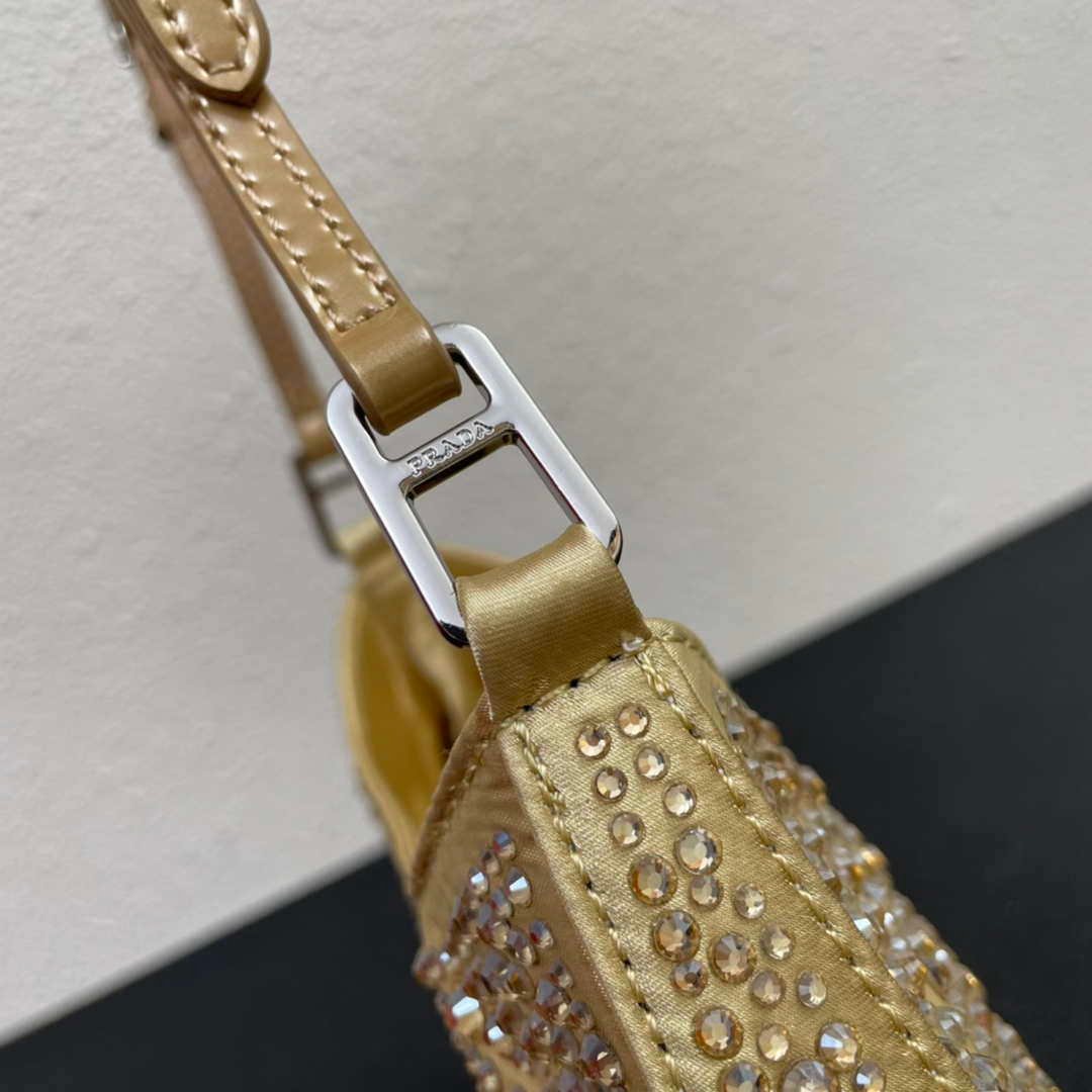 Prada 1BC169 Prada Cleo satin bag with appliqués Gold