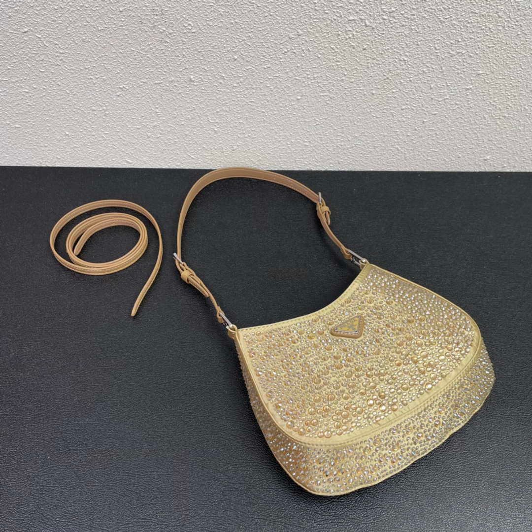 Prada 1BC169 Prada Cleo satin bag with appliqués Gold