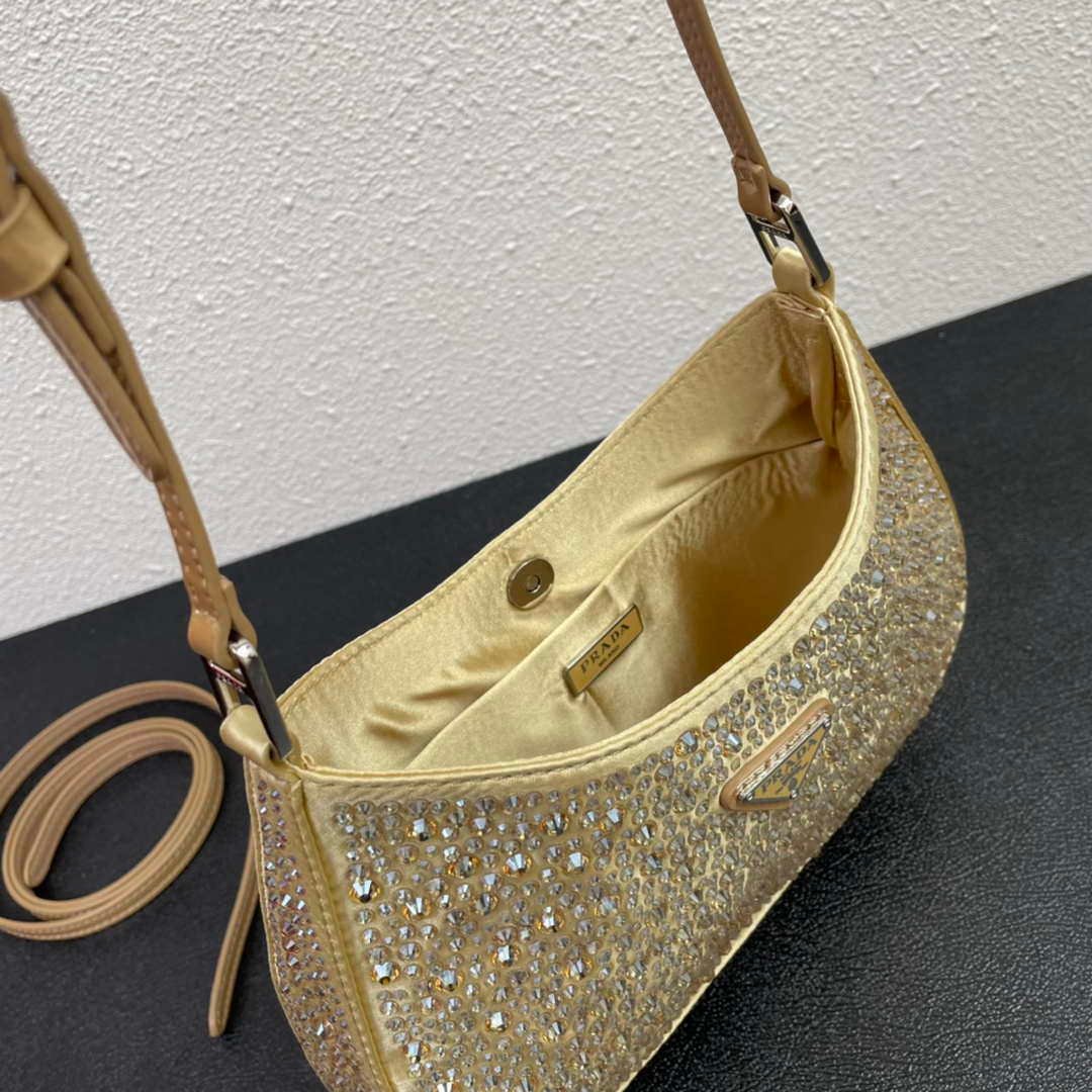 Prada 1BC169 Prada Cleo satin bag with appliqués Gold