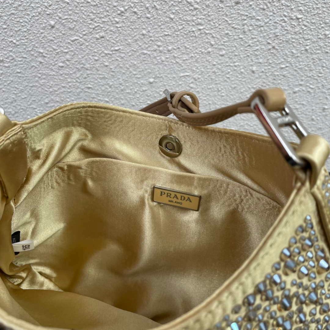 Prada 1BC169 Prada Cleo satin bag with appliqués Gold