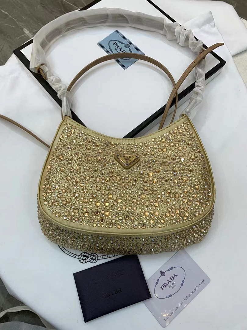 Prada 1BC169 Prada Cleo satin bag with appliqués Gold