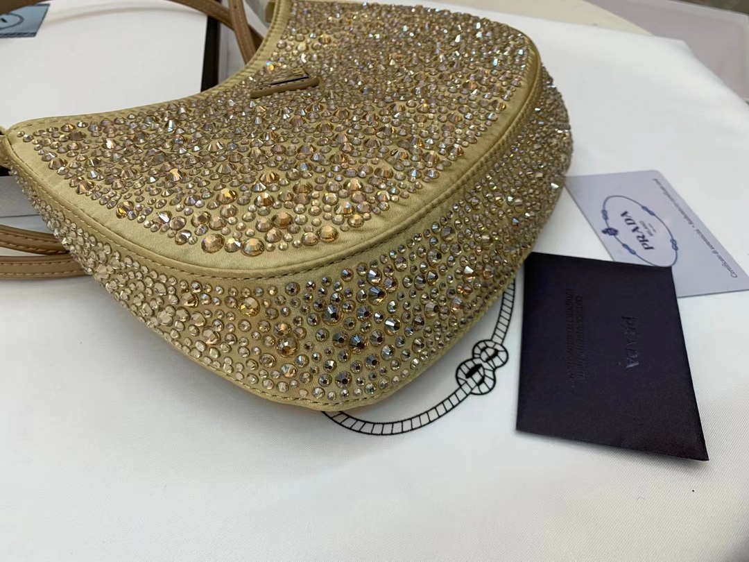 Prada 1BC169 Prada Cleo satin bag with appliqués Gold