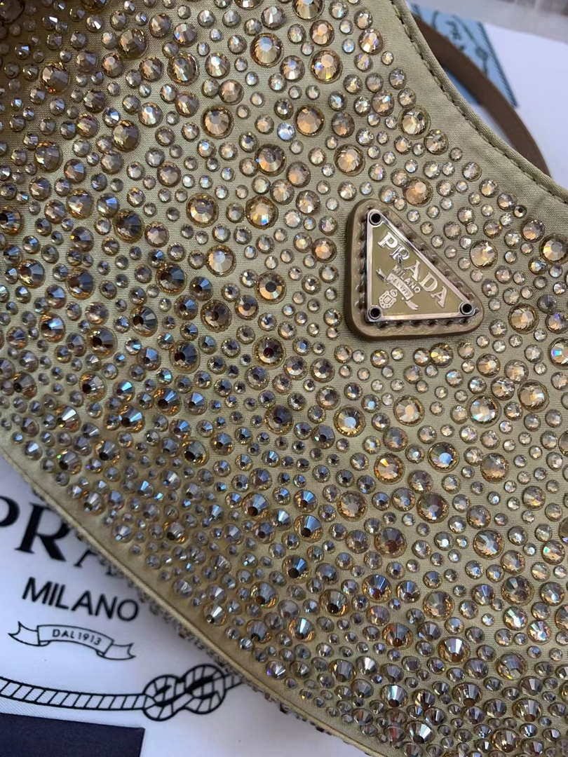 Prada 1BC169 Prada Cleo satin bag with appliqués Gold