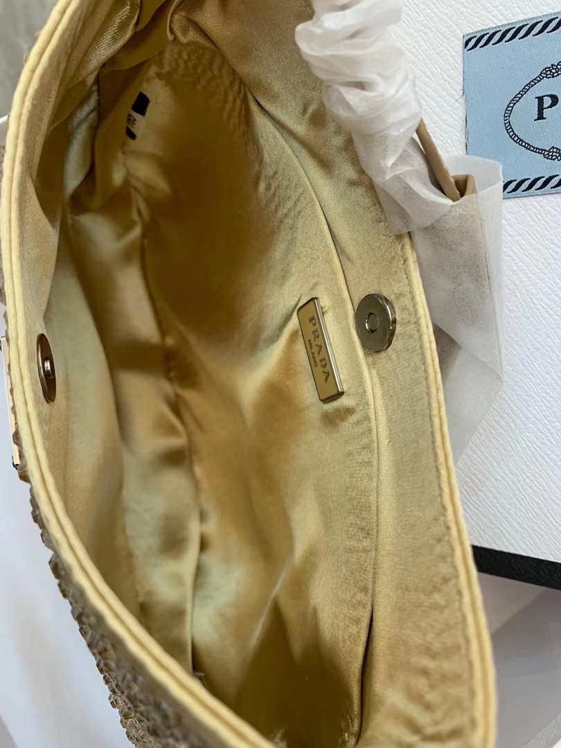 Prada 1BC169 Prada Cleo satin bag with appliqués Gold