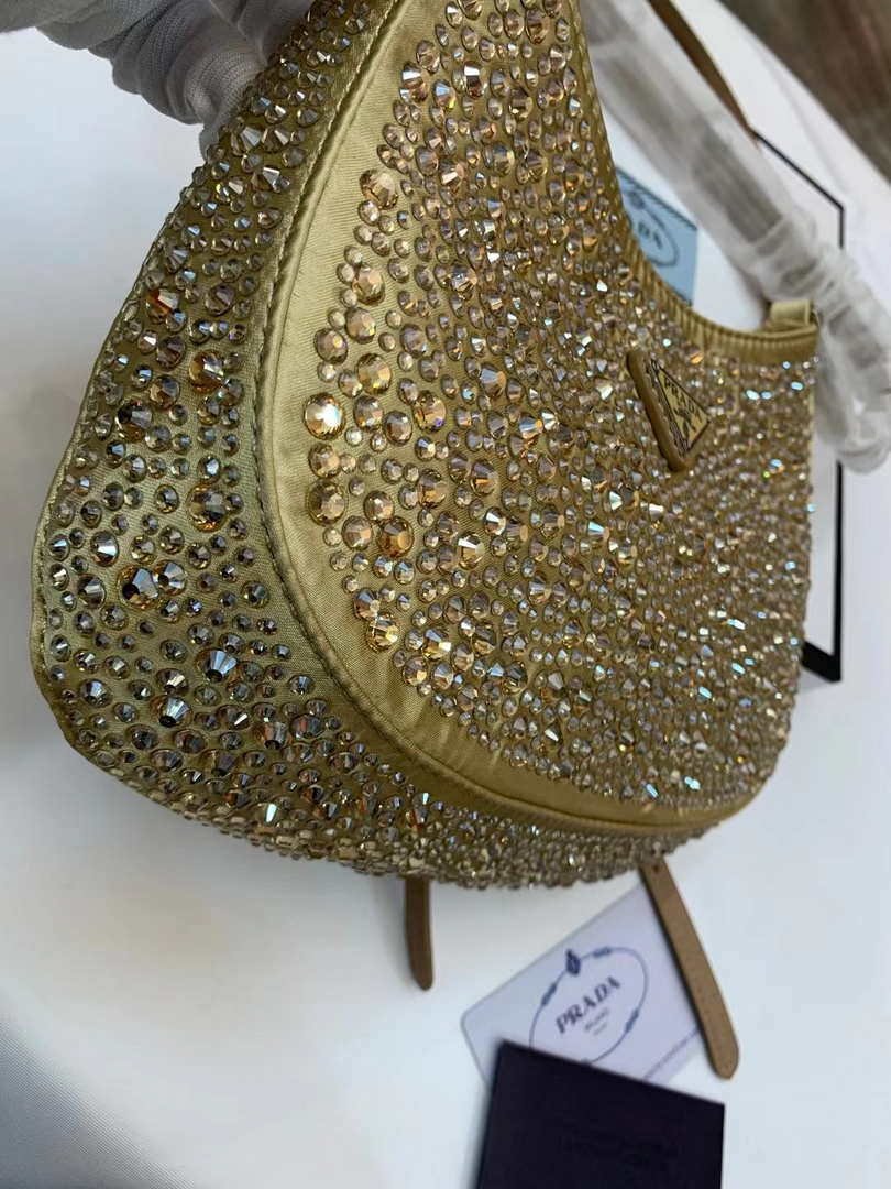 Prada 1BC169 Prada Cleo satin bag with appliqués Gold