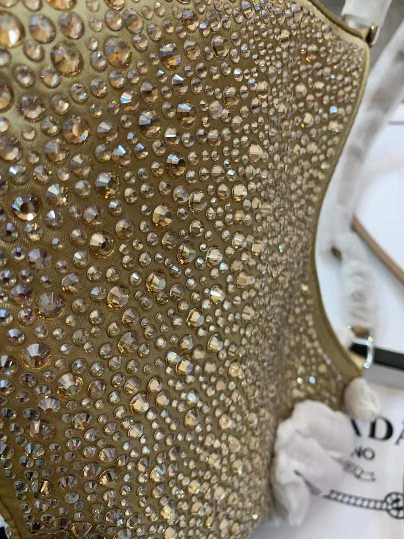 Prada 1BC169 Prada Cleo satin bag with appliqués Gold