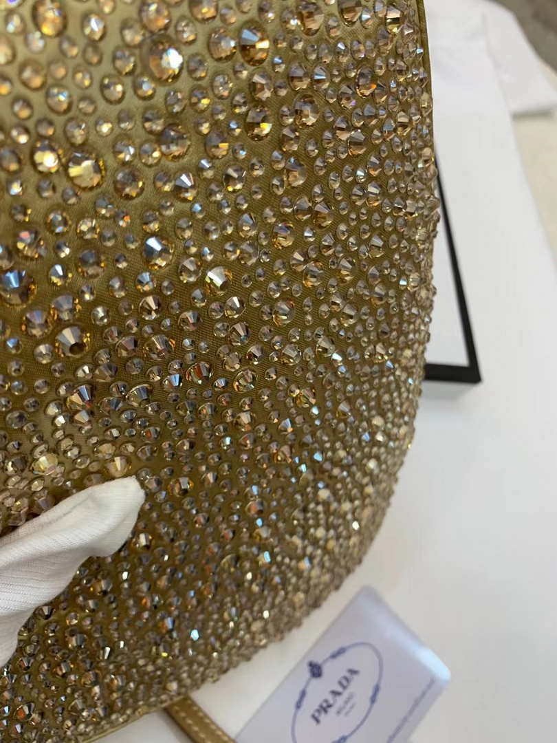 Prada 1BC169 Prada Cleo satin bag with appliqués Gold